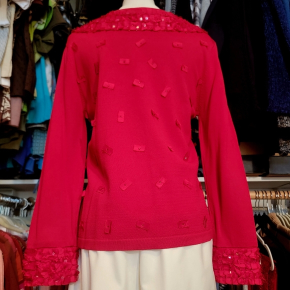 ANN TRINITY ♡ Gorgeous Red Ribbon Sequin Embellished Bling Button Front Blouse M - Picture 15 of 17